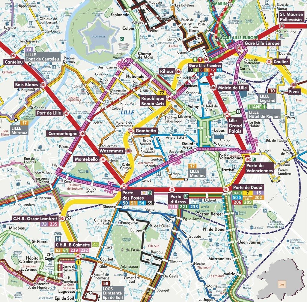 mapa ulica grada Lille, Francuska